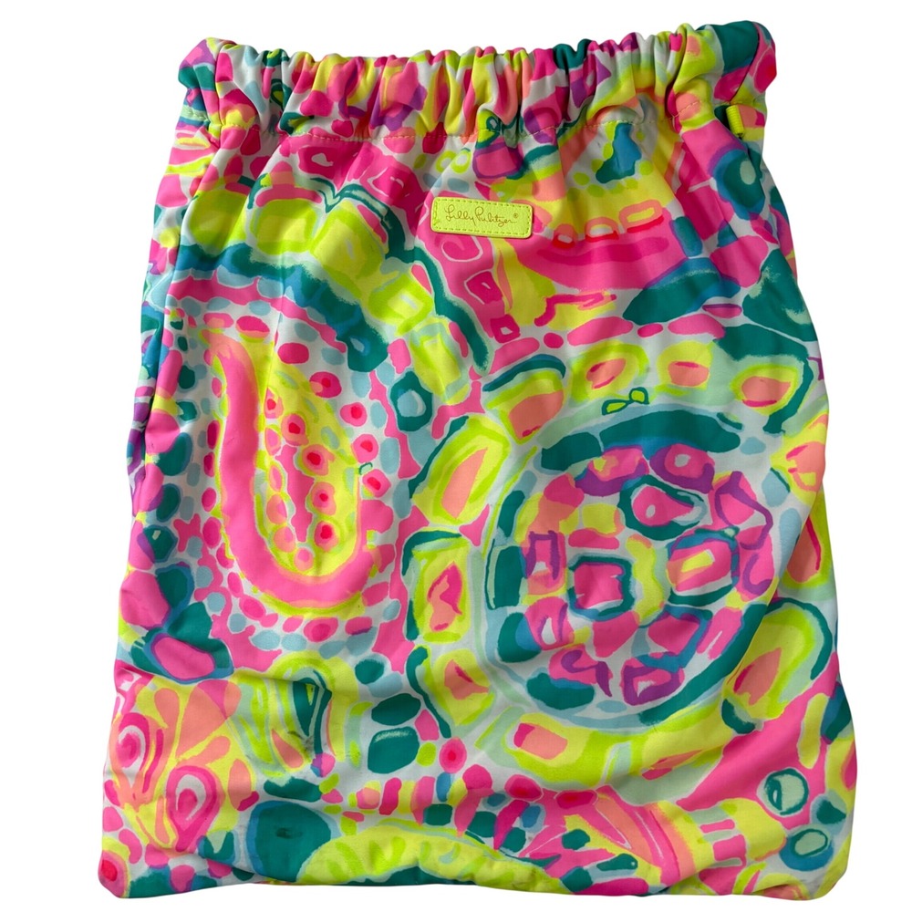 Lilly Pulitzer Come Out of Your Shell Drawstring Backpack Neon Pink Yellow 25313